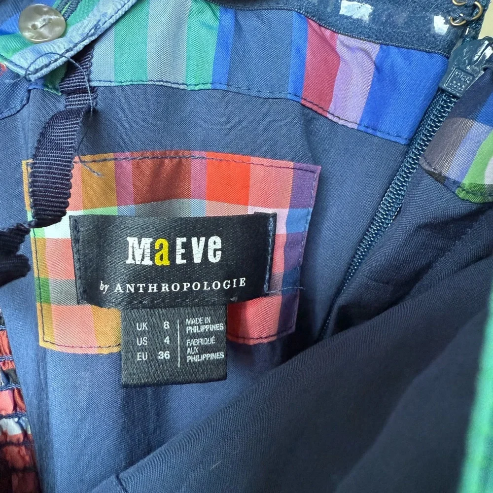 Anthropologie Maeve Plaid Dress Womens 4 Blue Fit & Flare Western Coquette Girl - Picture 4 of 8